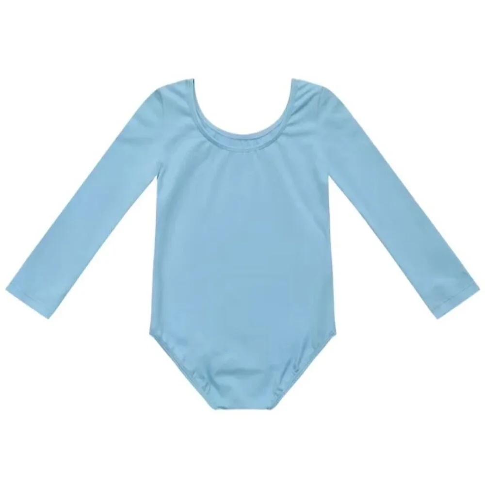 Danskin Childs L 12-14 Long Sleeve Leotard Sky Blue Scoop Neck Bodysuit Dance